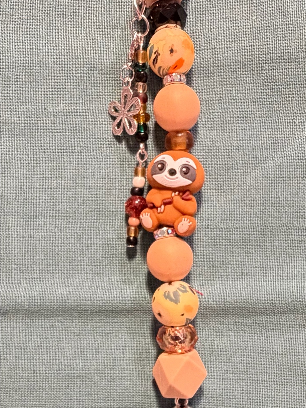 Orange Sloth Charm Beaded Bracelet - Women Jewelry - Picture 2 of 3